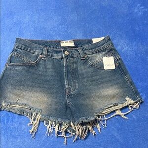 We The Free Blue Jean Shorts with Frayed Hem
